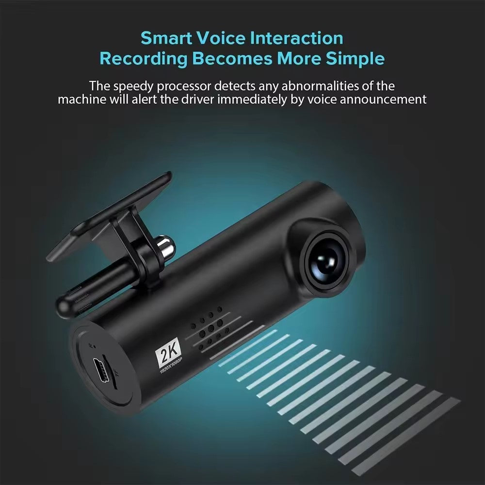 Full Wave Wide Angle WiFi Videooptager HD Night Vision Voice Control 2k til bil - LifafaDenmark Aps