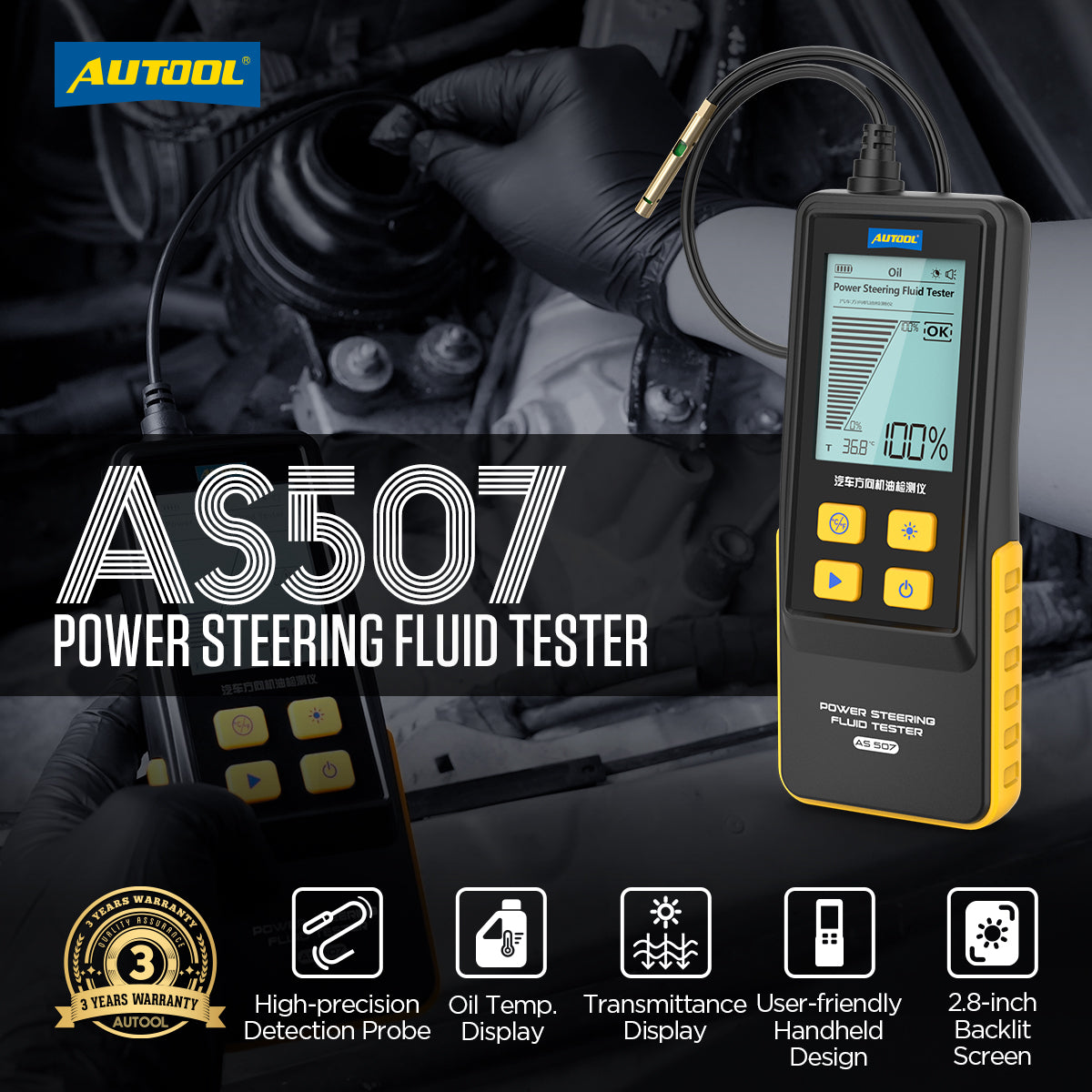 Power Steering Fluid Tester Autool AS507 Automatisk kontrol af servostyrings olie kvalitet, - LifafaDenmark Aps