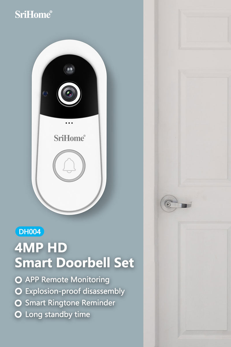 Srihome 4MP WIFI dørklokke Langtidsstandby Visuel videodørtelefon Intercom dørviser med indendørs klokke