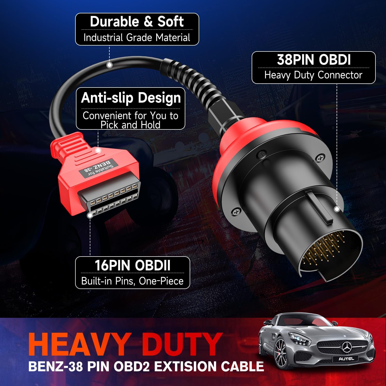 Autel Original BENZ 38 PIN Adapter, 38-pin Han til 16 pin Hun OBDII Stik - LifafaDenmark Aps