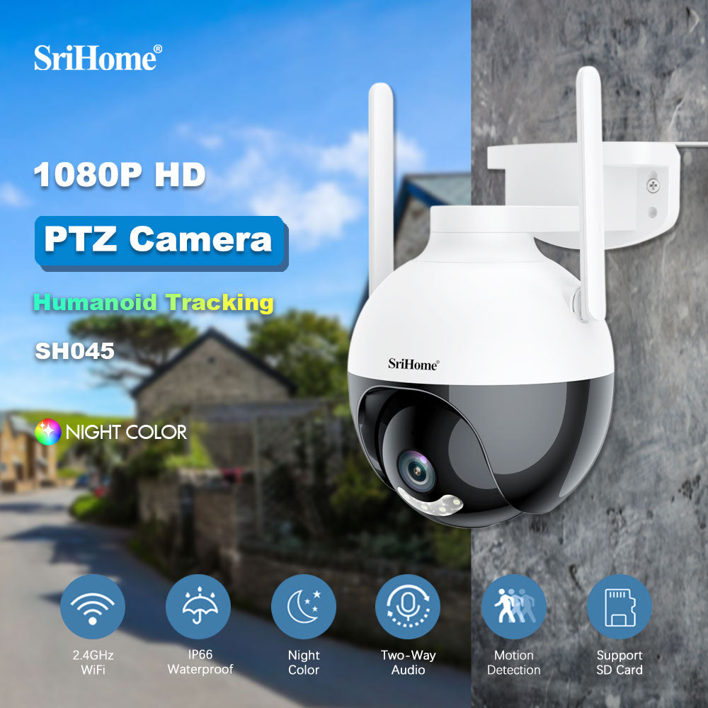 Srihome 2MP 1080P trådløs PTZ IP Dome Camera AI Humanoid Detection Fuldfarve Sikkerheds CCTV