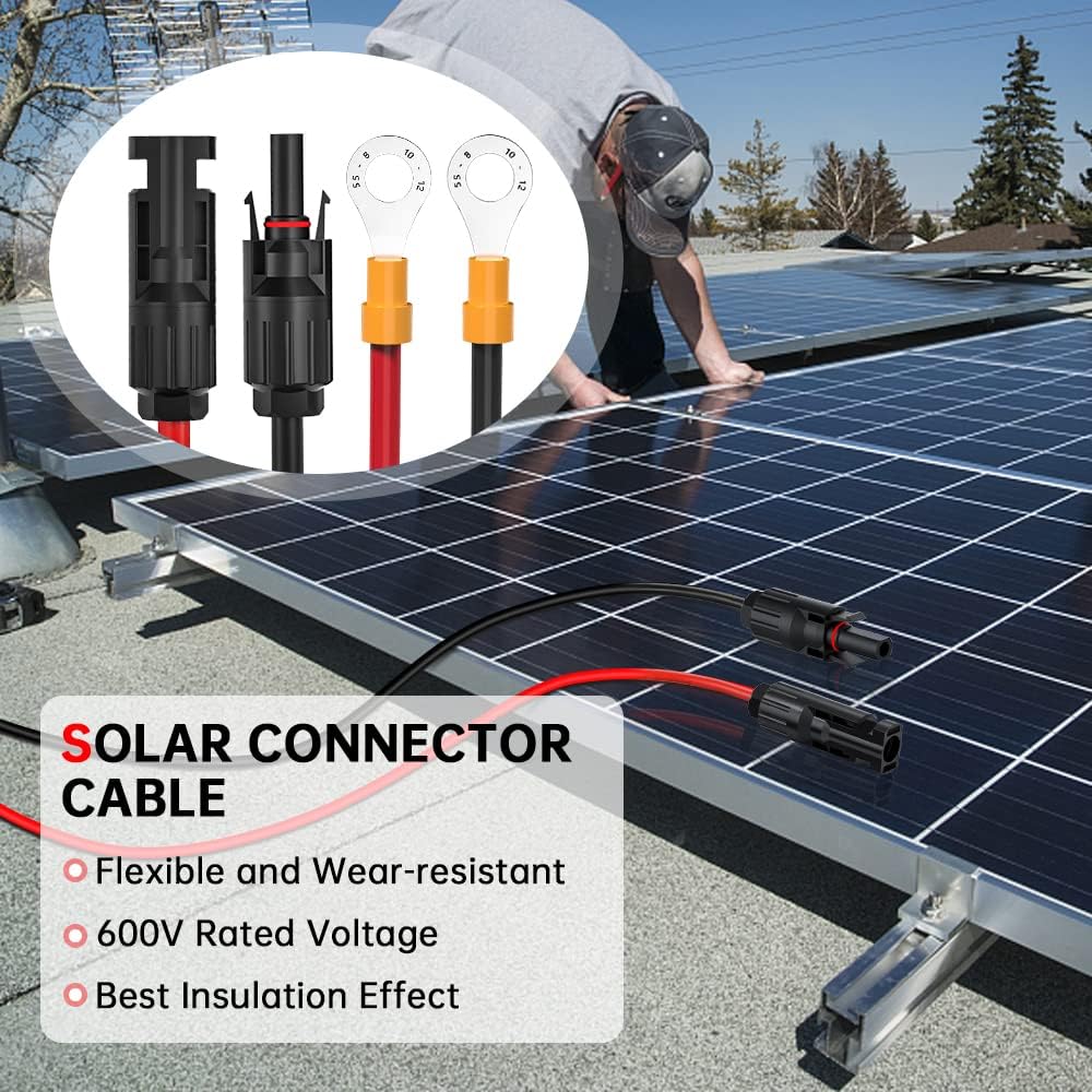 Solar Panel Connector Kabel, Solar Connector til O Ring Solar Panel Adapter Kabel med han- og hunstik