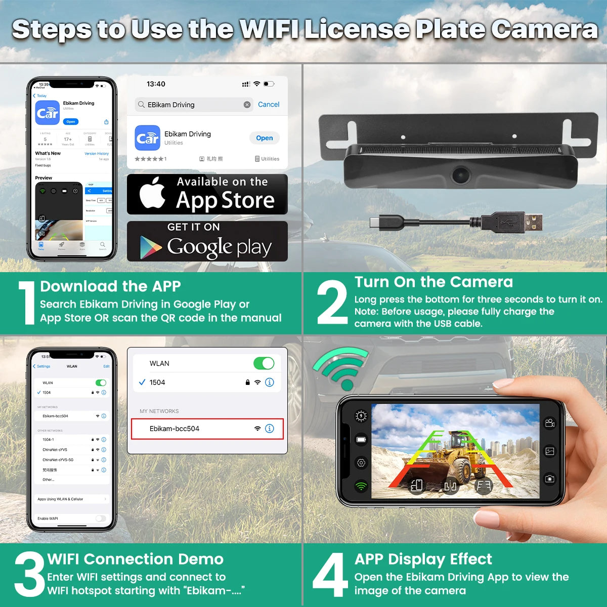 WiFi Trådløst Solar HD 1080P Bakkamera med Indbygget 4800mAh Batteri - LifafaDenmark Aps