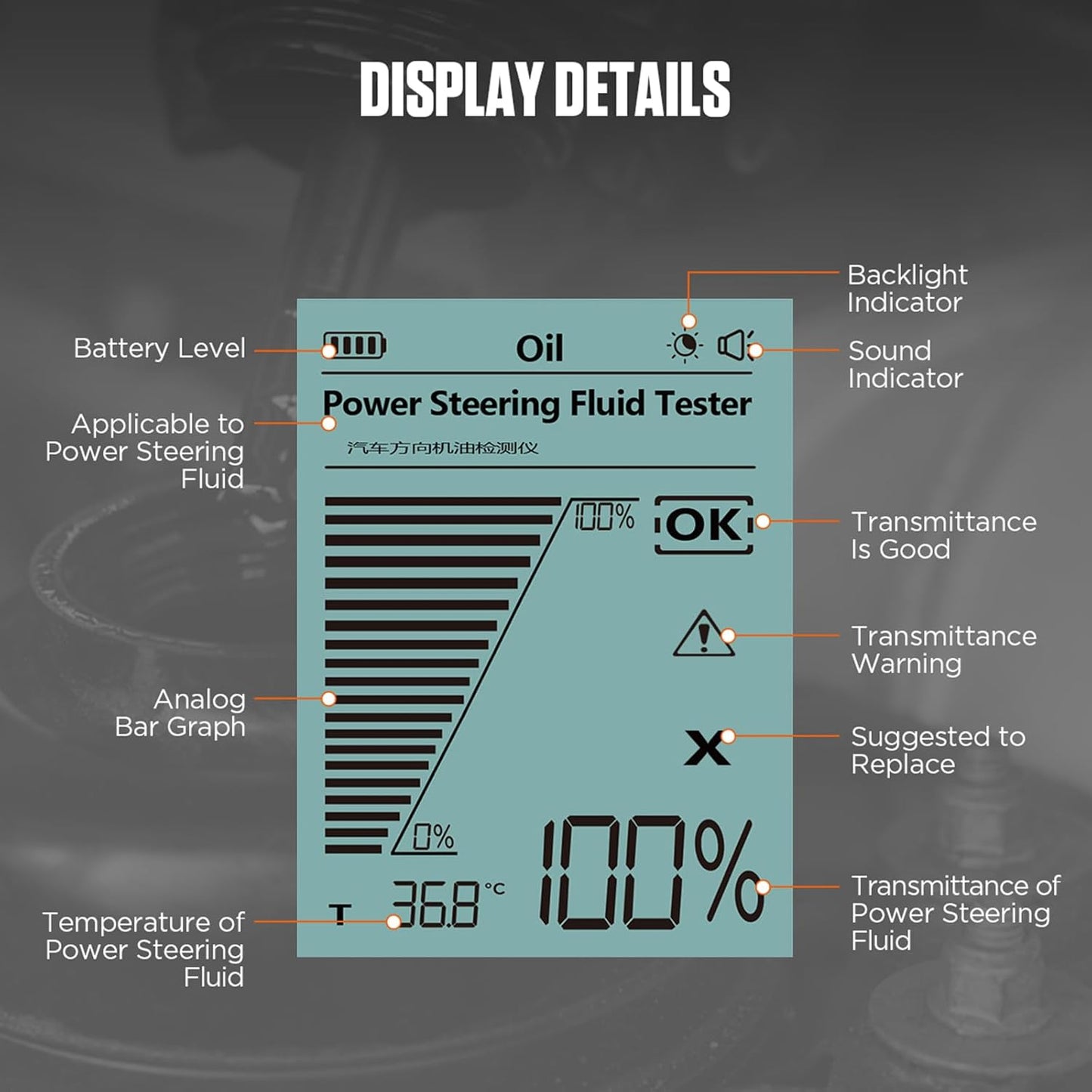 Power Steering Fluid Tester Autool AS507 Automatisk kontrol af servostyrings olie kvalitet, - LifafaDenmark Aps