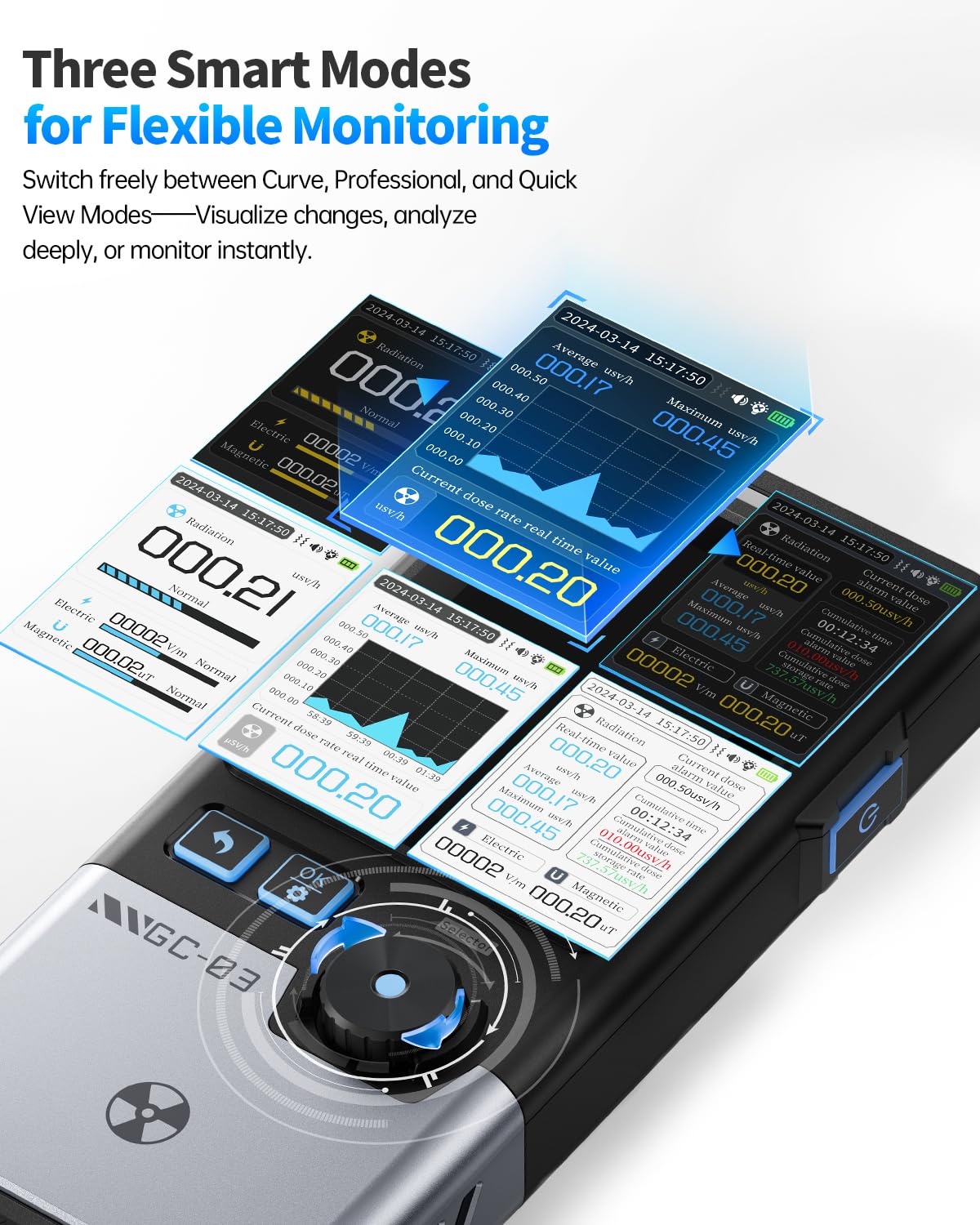 FNIRSI GC-03 3-i-1 elektromagnetisk nuklear strålings detektor digital EMF-meter - LifafaDenmark Aps