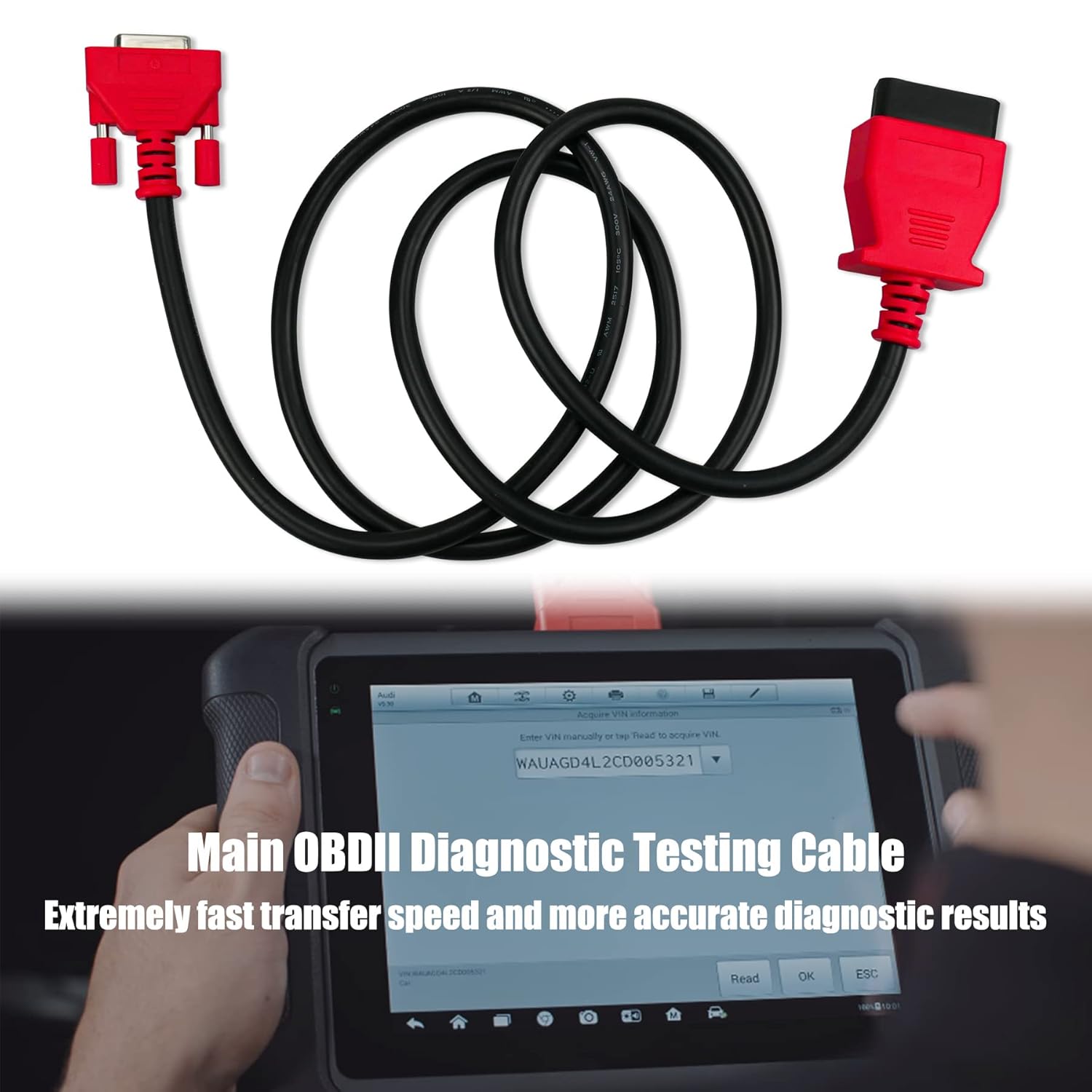 Diagnostisk kabel til Autel MS906, MS905, MS908 15 benet hun stik til 16 benet OBDII - LifafaDenmark Aps