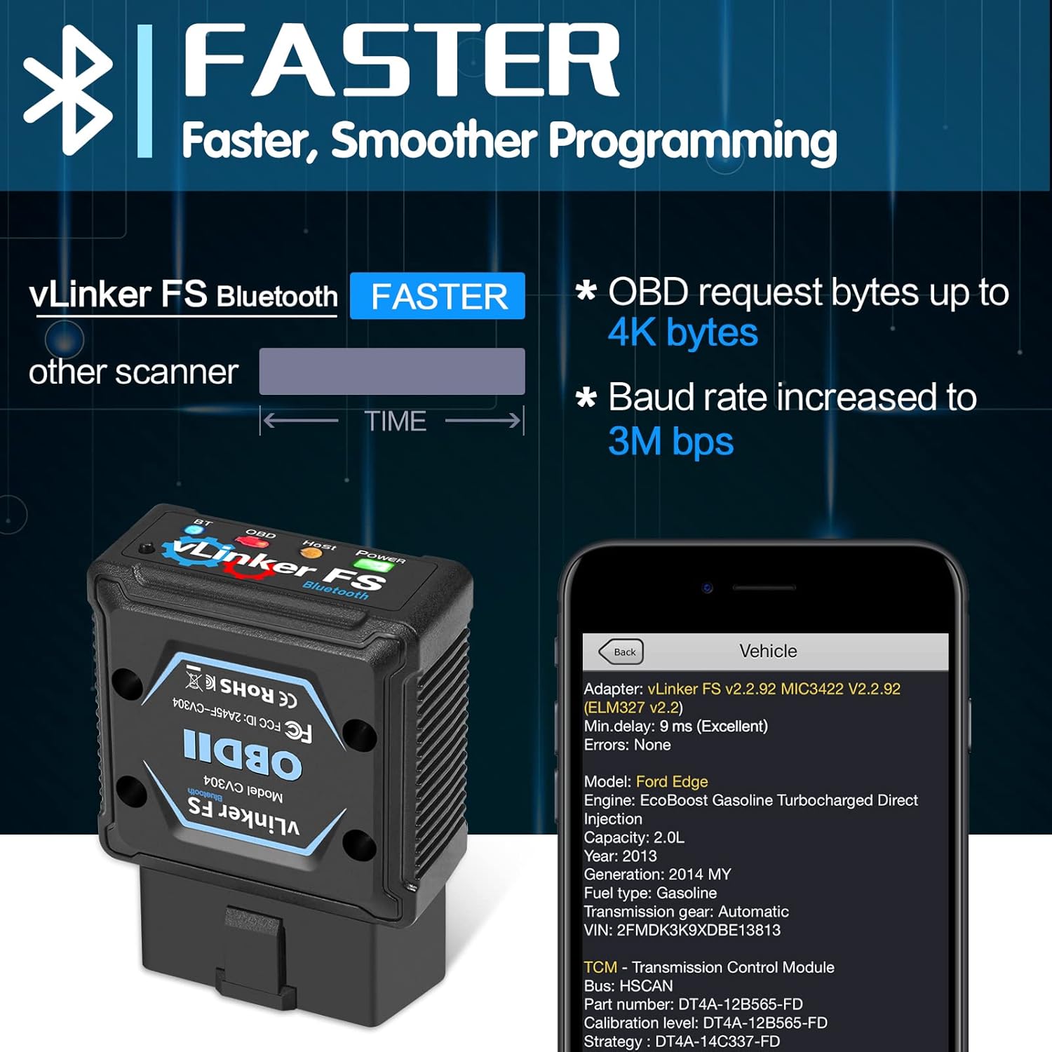 Vgate vLinker FS Bluetooth OBD2 diagnostisk scannings værktøj til Forscan, Scan My Tesla appen osv. - LifafaDenmark Aps
