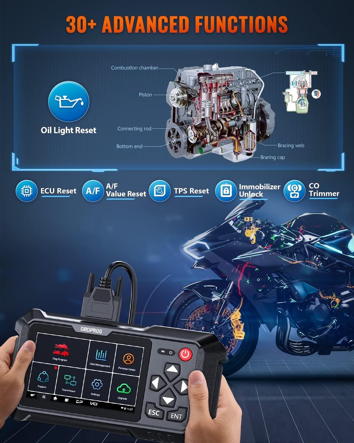 OBDPROG MOTO100 Motorcykel ECU Kodning Programmering Scanner Diagnostic Tool - LifafaDenmark Aps