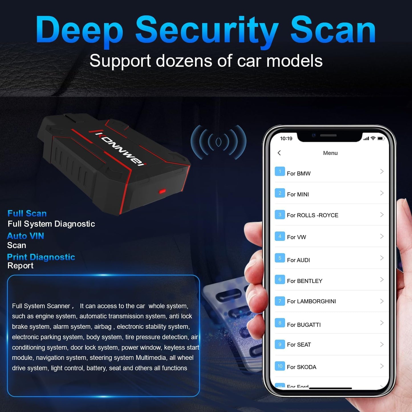 KONNWEI MAXOBD Bluetooth OBD2-scanner til alle køretøjer, bilscanner til alle systeme