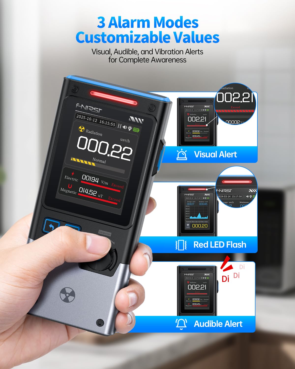 FNIRSI GC-03 3-i-1 elektromagnetisk nuklear strålings detektor digital EMF-meter - LifafaDenmark Aps