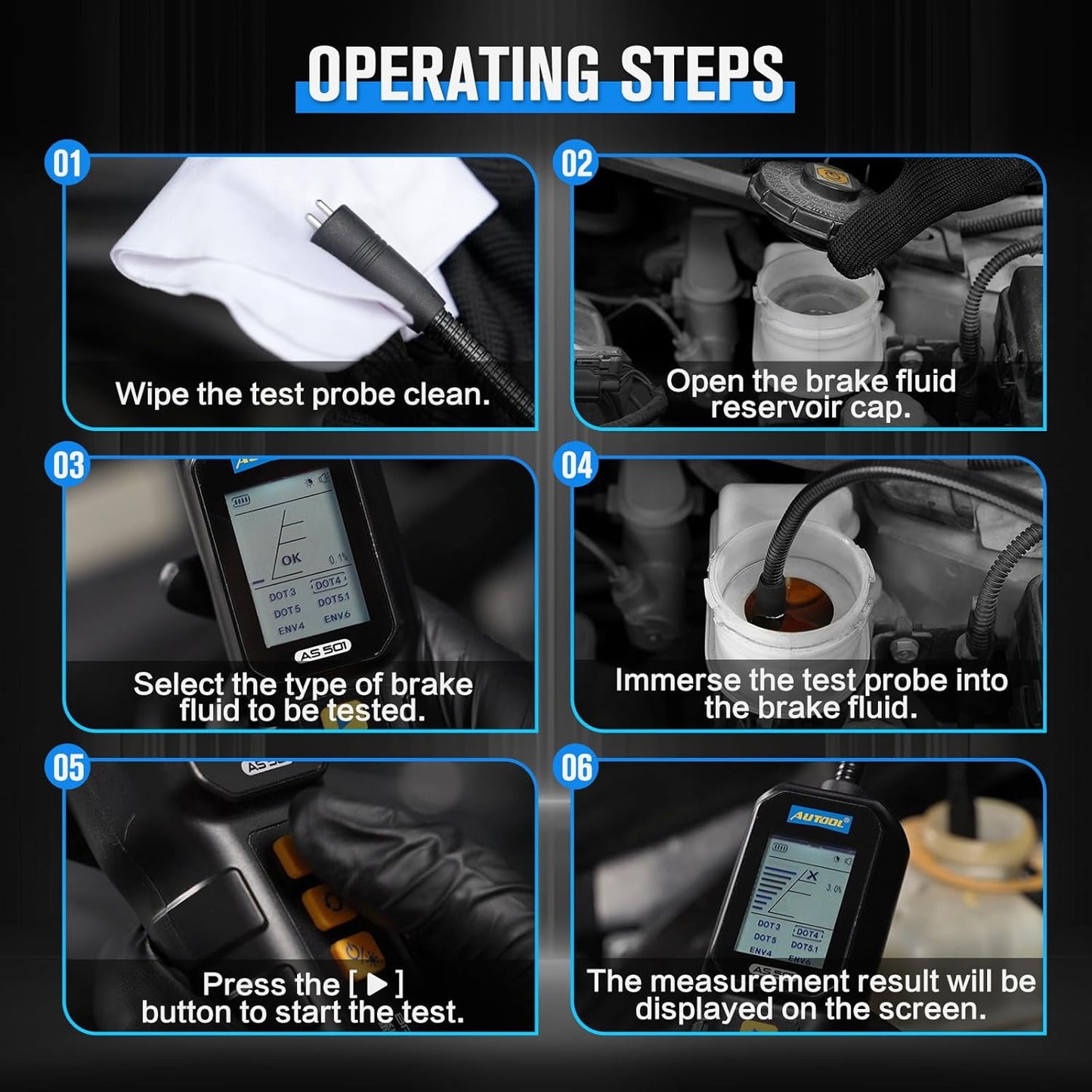 AUTOOL AS501 Brake Fluid Tester, Brake Fluid Moisture Detector with 10-Inch Corrosion Resistance Prob - LifafaDenmark Aps