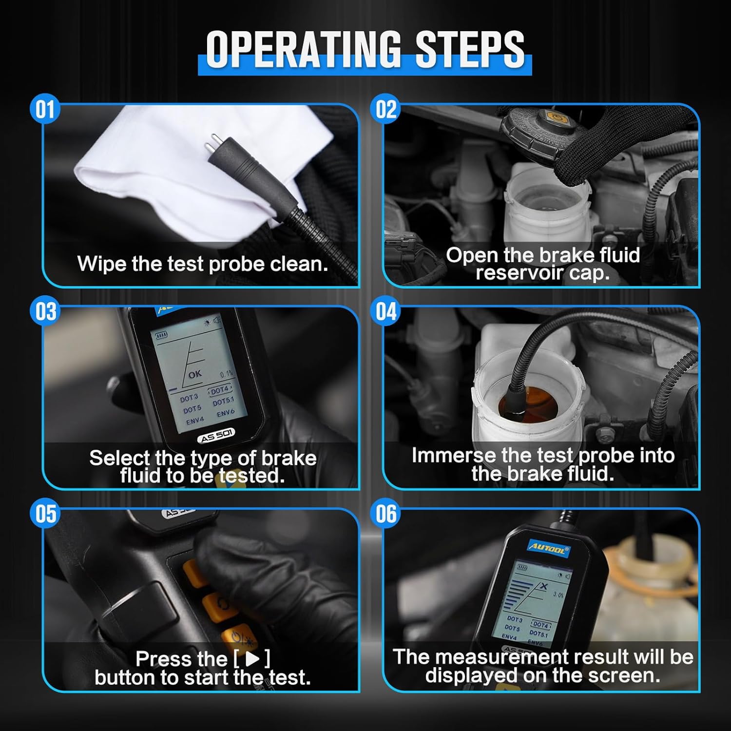 AUTOOL AS501 Brake Fluid Tester, Brake Fluid Moisture Detector with 10-Inch Corrosion Resistance Prob - LifafaDenmark Aps