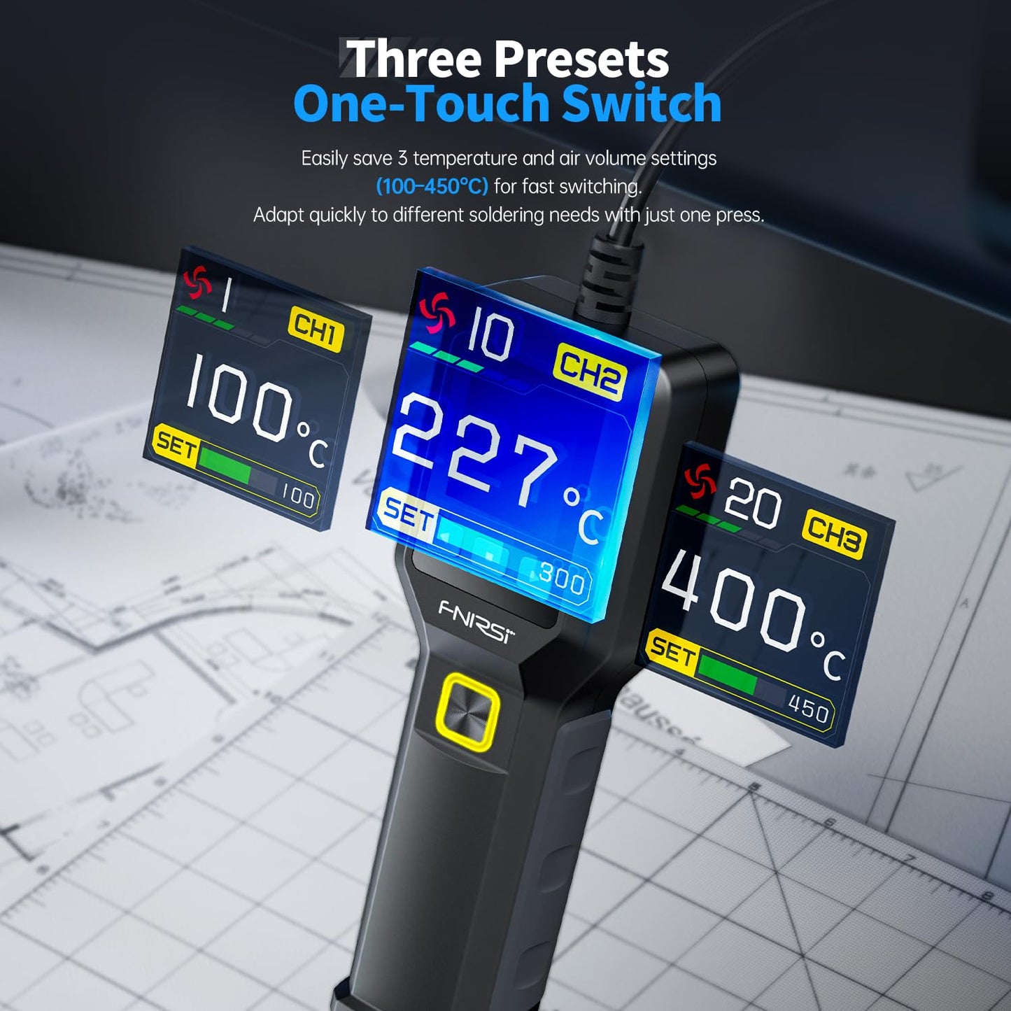 FNIRSI SAG-55 Mikro Varmluftpistol 550W Med Stativ BGA Rework LCD Digital Hårtørrer Loddevarme pistol - LifafaDenmark Aps