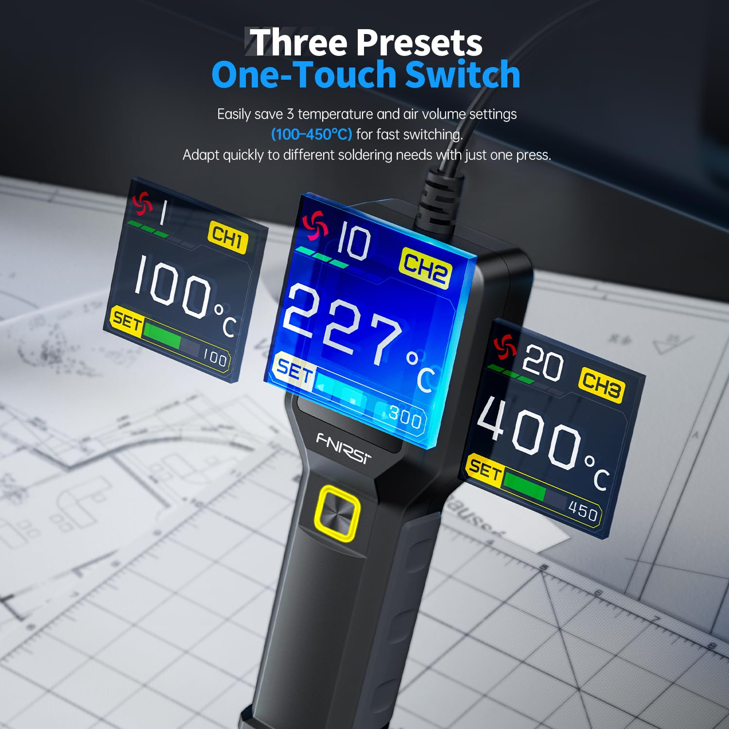 FNIRSI SAG-55 Mikro Varmluftpistol 550W Med Stativ BGA Rework LCD Digital Hårtørrer Loddevarme pistol - LifafaDenmark Aps