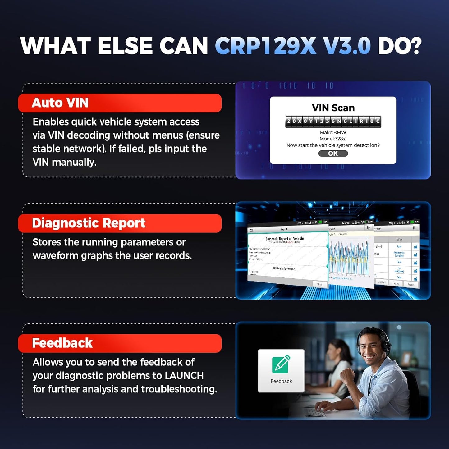 LAUNCH CRP129X V3.0, 12 Reset Services, Scan Tool for ABS, SRS, AT, Engine, FCA AutoAuth - LifafaDenmark Aps