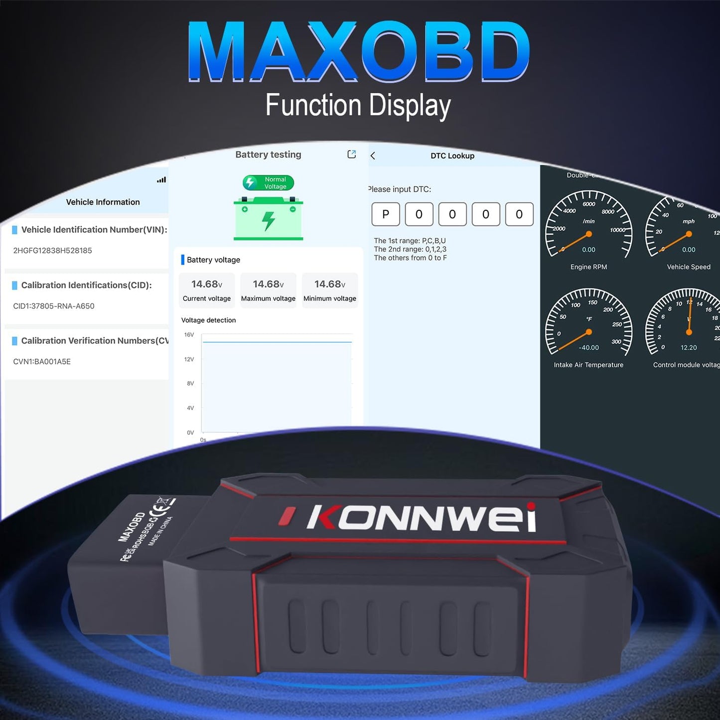 KONNWEI MAXOBD Bluetooth OBD2-scanner til alle køretøjer, bilscanner til alle systeme