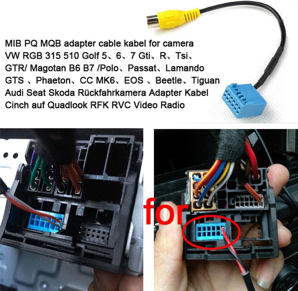 MIB RVC bakkamera kabel adapter erstatning til Volkswagen, Skoda køretøjer PQ MIB RCA Line