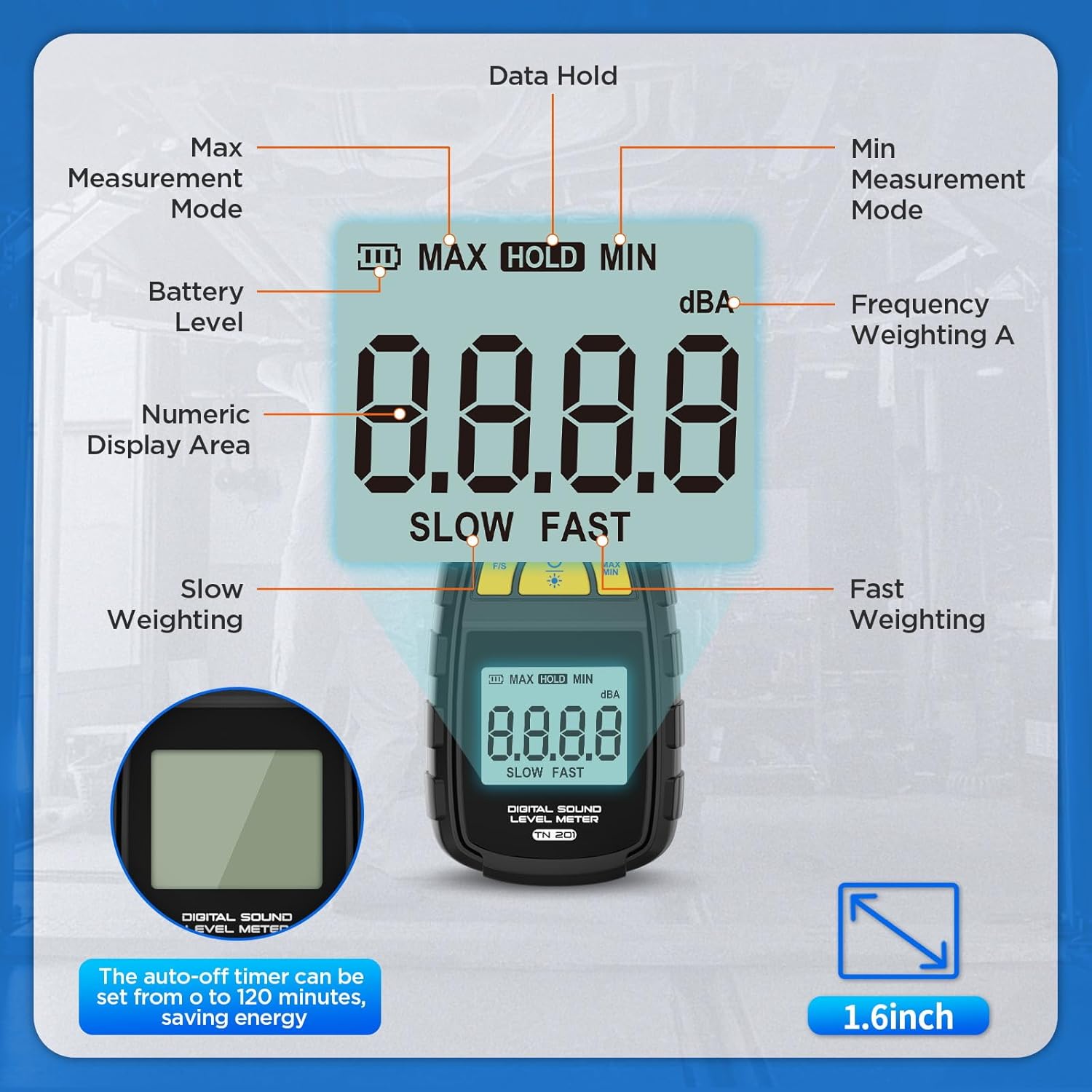 Autool TN201 Decibel måler Lyd niveau måler Støj decibel måler - LifafaDenmark Aps