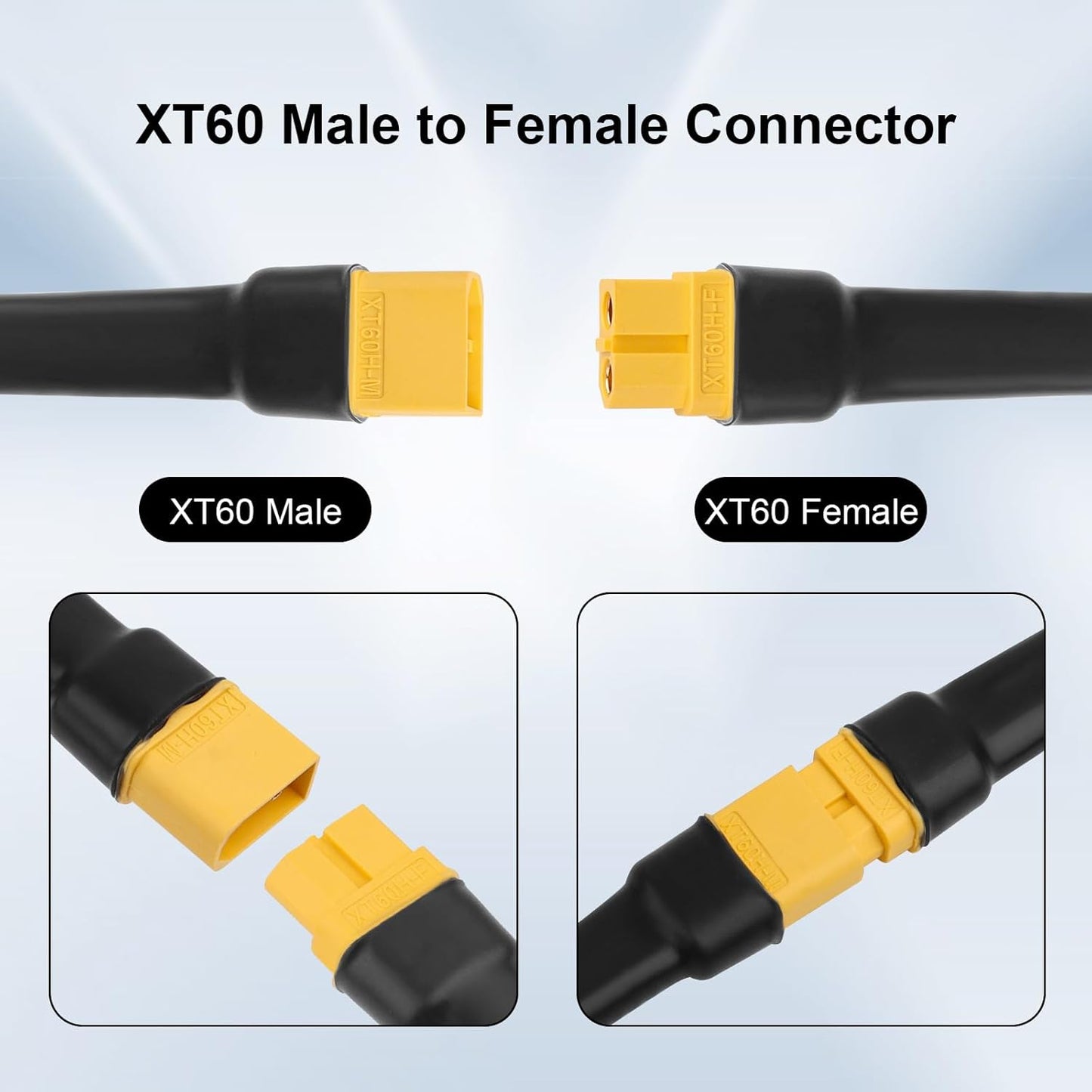 XT60 han-til-hun forlænger kabel 12AWG til RV bærbar kraftstation Solar Generator RC-batteri