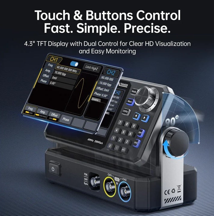 FNIRSI TSG6020 Signalgenerator 60MHz Max Frekvens 14-bit Opløsning 200MSa/s Dual Kanal - LifafaDenmark Aps