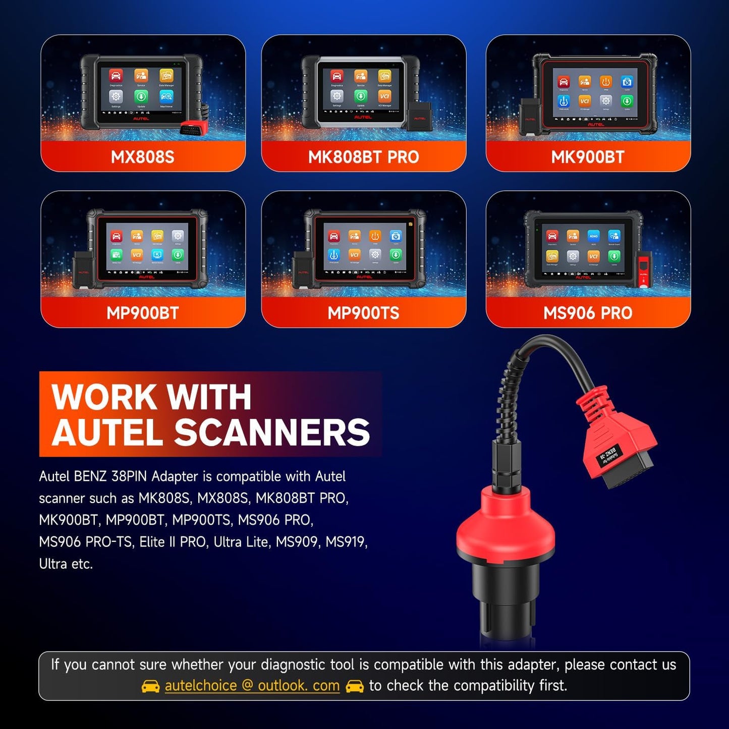 Autel Original BENZ 38 PIN Adapter, 38-pin Han til 16 pin Hun OBDII Stik - LifafaDenmark Aps