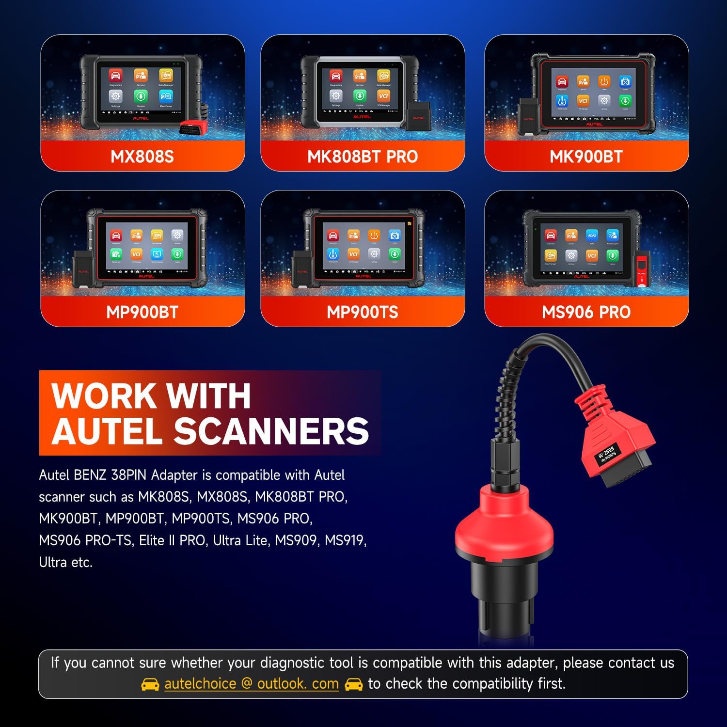 Autel Original BENZ 38 PIN Adapter, 38-pin Han til 16 pin Hun OBDII Stik - LifafaDenmark Aps