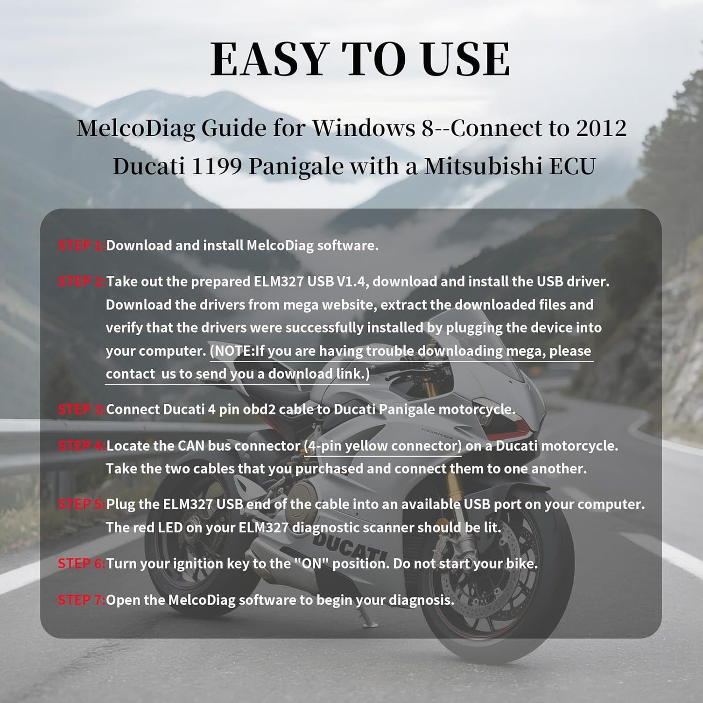 ELM 327 OBD2 USB V1.4 Adapter kabel til JPDiag Melcodiag M3C9 Software med Ducati 4-bens OBD2 Adapter