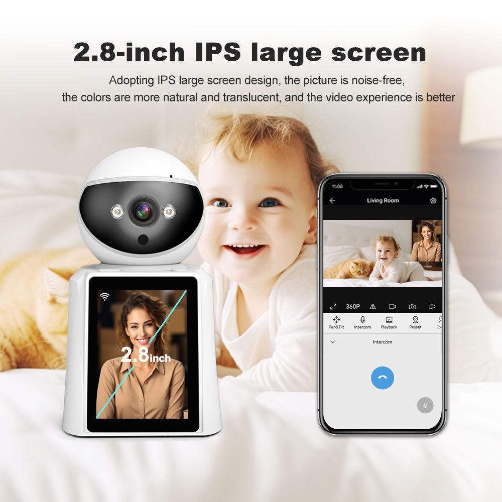 Srihome 2MP 1080P 2,8 tommer IPS-skærm Videotelefon PTZ IP Dome Camera AI Humanoid Detection Home Security Babyalarm