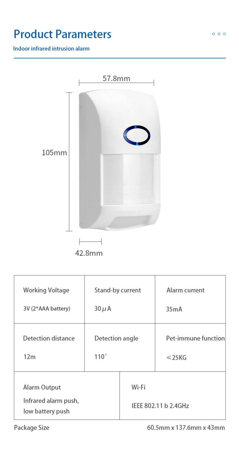 WiFi Smart Infrarød Detektor PIR Bevægelsessensor Hjemme sikkerhed Alexa Google - LifafaDenmark Aps