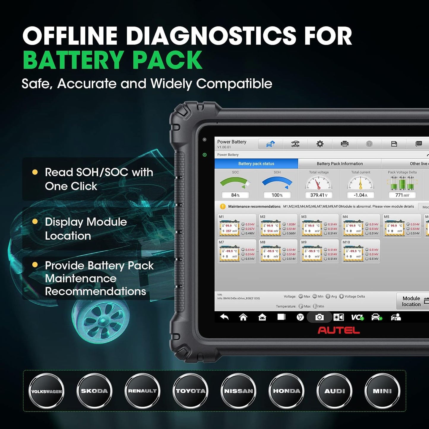 Autel MaxiSYS Ultra EV scanner med EVDiag-kit, højspændings system&nbsp; og batteri pakke analyse, 5-i-1 VCMI, ECU-programmering - LifafaDenmark Aps