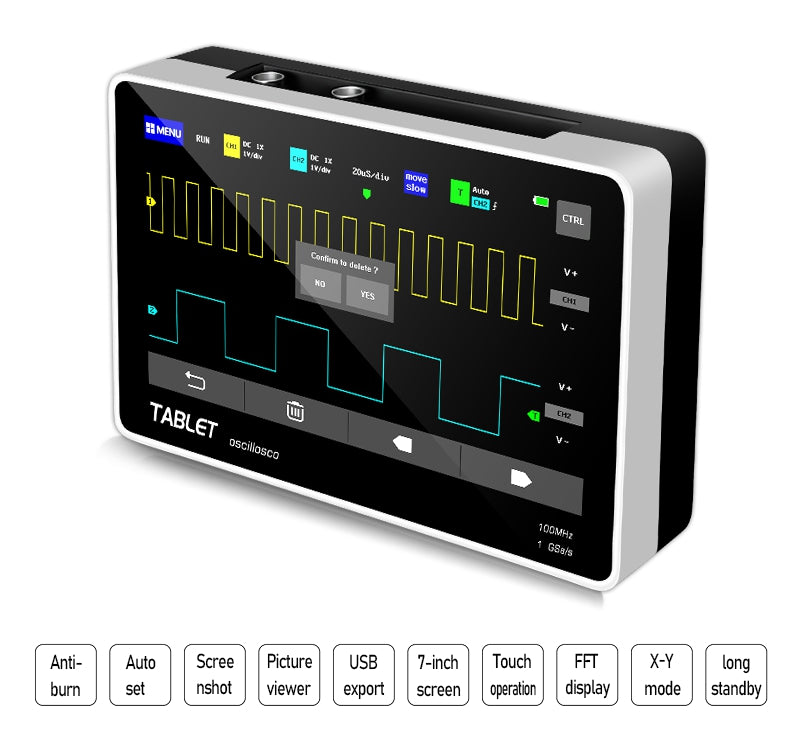 100MHz 1GSas Tablet Oscilloskop 2Ch 7'' Touch Screen + P4100 Probe - LifafaDenmark Aps