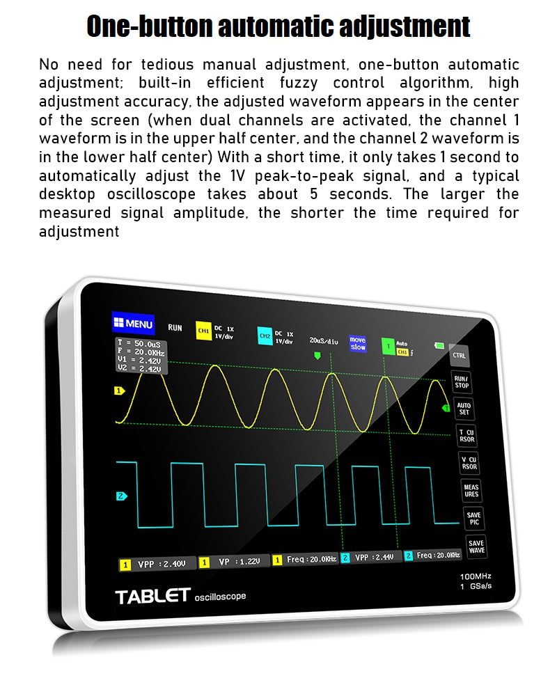 100MHz 1GSas Tablet Oscilloskop 2Ch 7'' Touch Screen + P4100 Probe - LifafaDenmark Aps