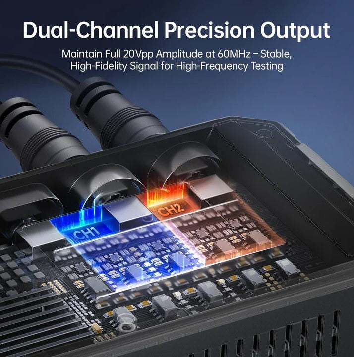 FNIRSI TSG6020 Signalgenerator 60MHz Max Frekvens 14-bit Opløsning 200MSa/s Dual Kanal - LifafaDenmark Aps