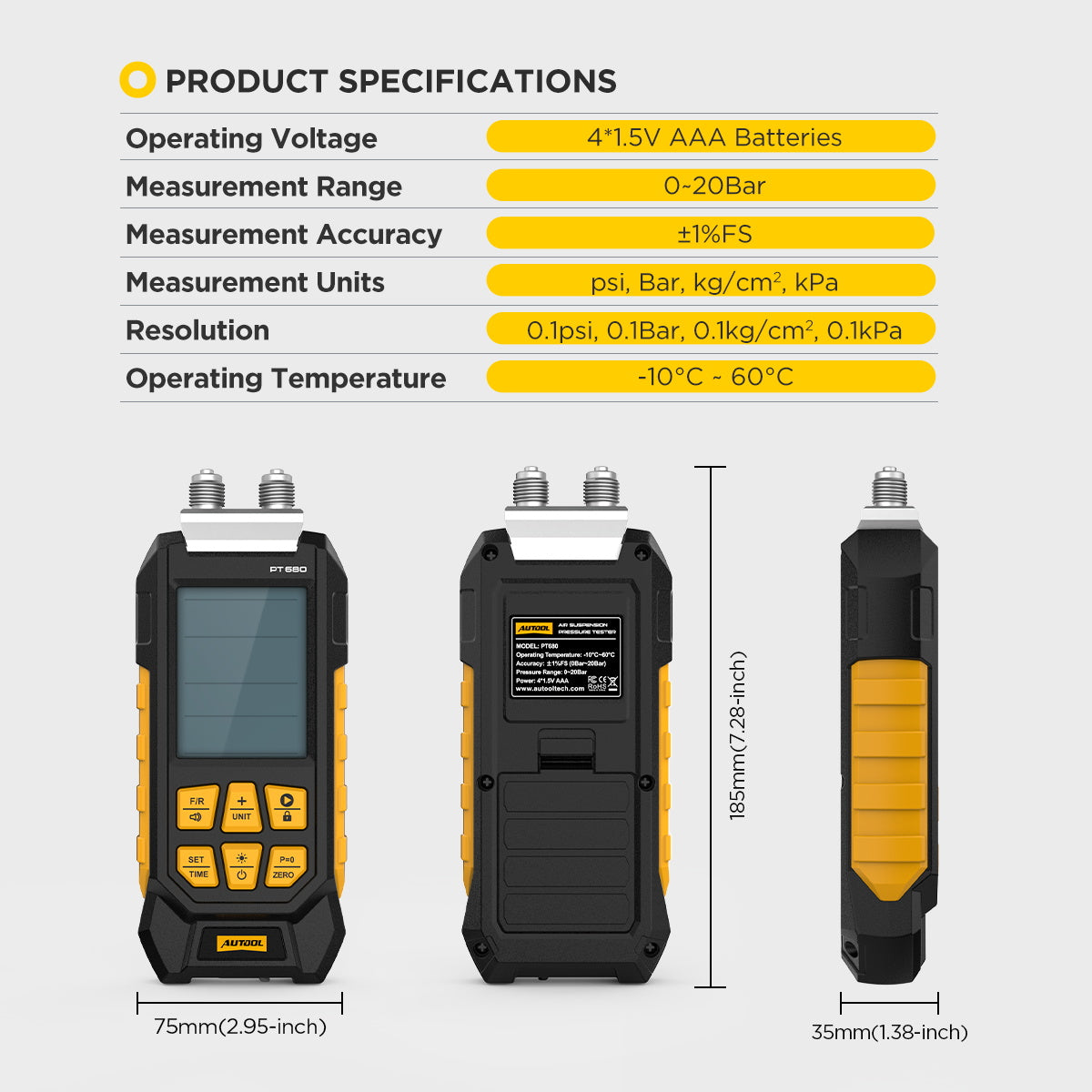Autool PT680 luft affjedrings tryk måler - LifafaDenmark Aps