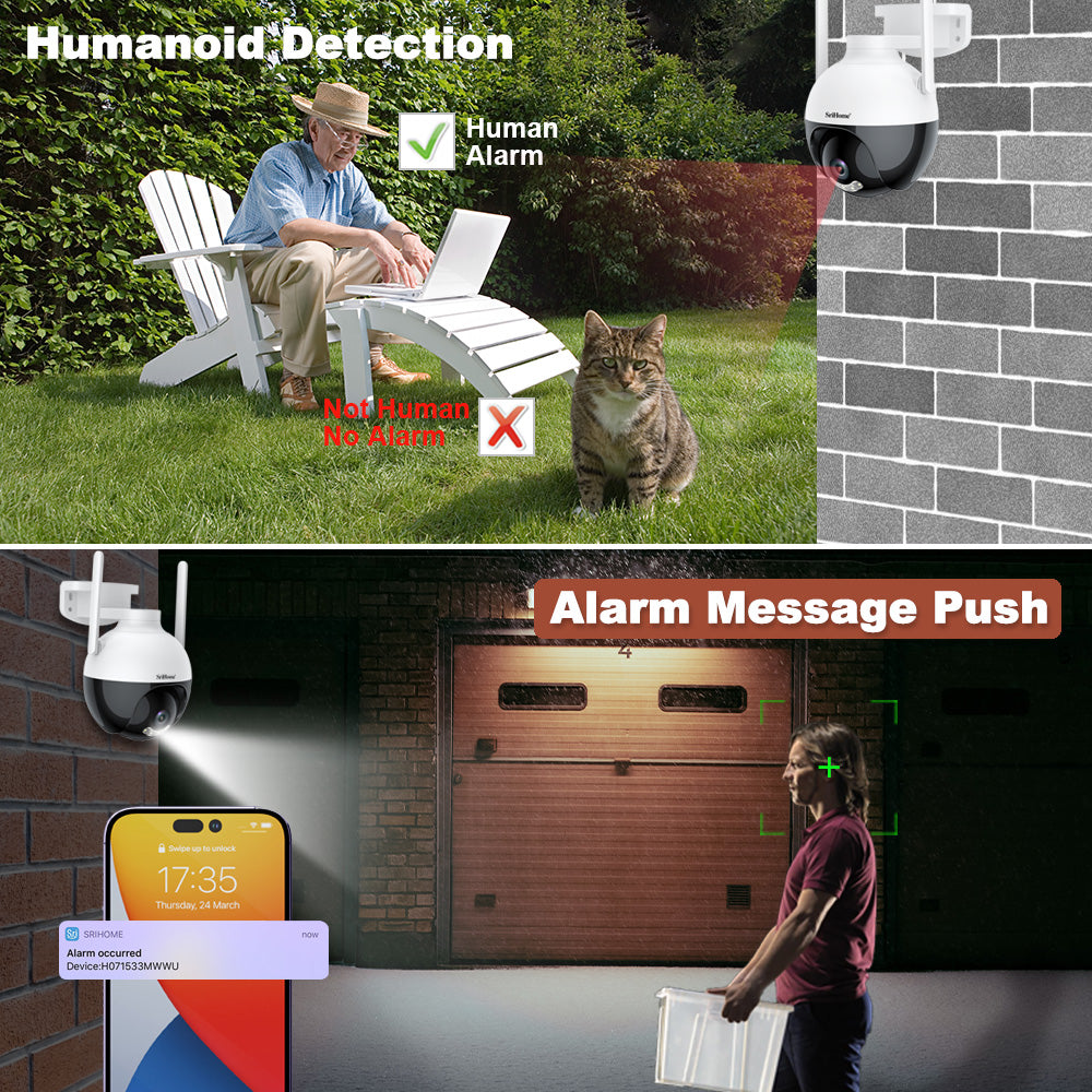 Srihome 2MP 1080P trådløs PTZ IP Dome Camera AI Humanoid Detection Fuldfarve Sikkerheds CCTV