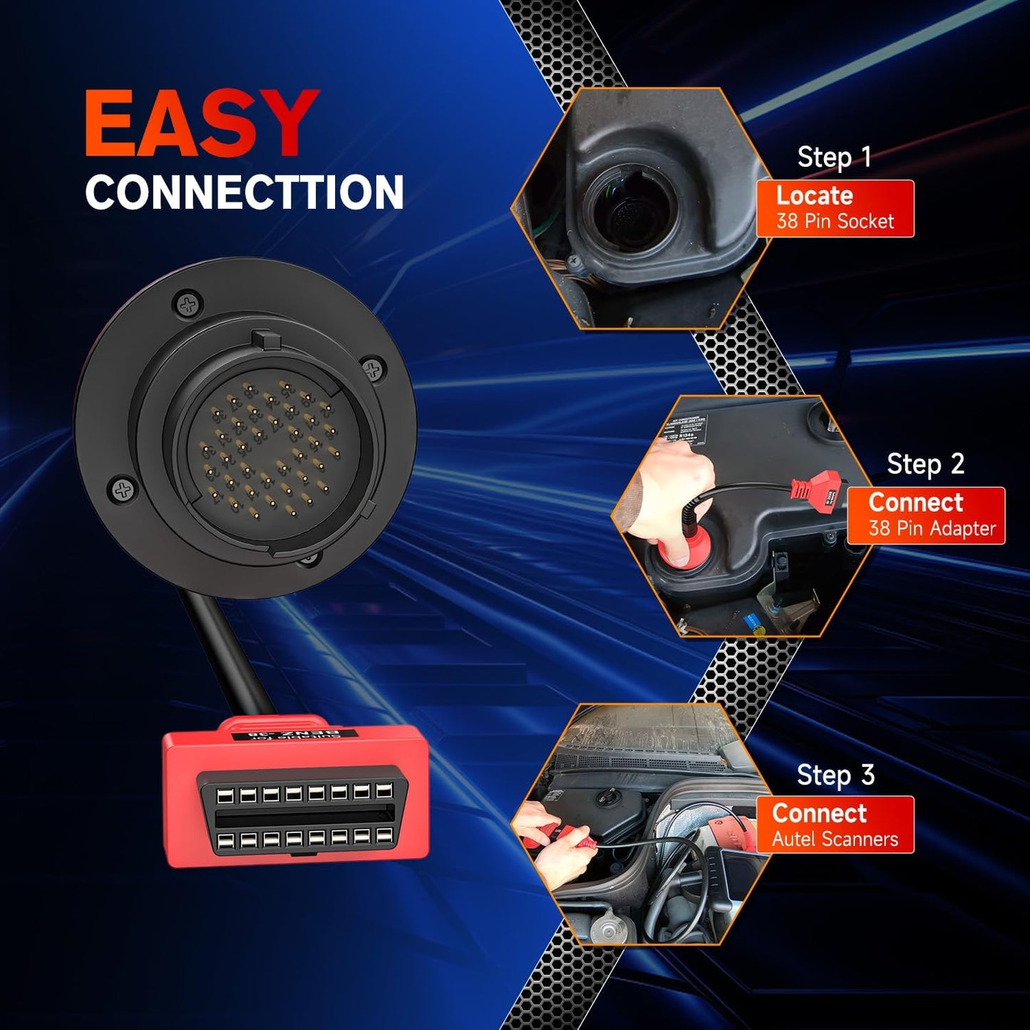 Autel Original BENZ 38 PIN Adapter, 38-pin Han til 16 pin Hun OBDII Stik - LifafaDenmark Aps