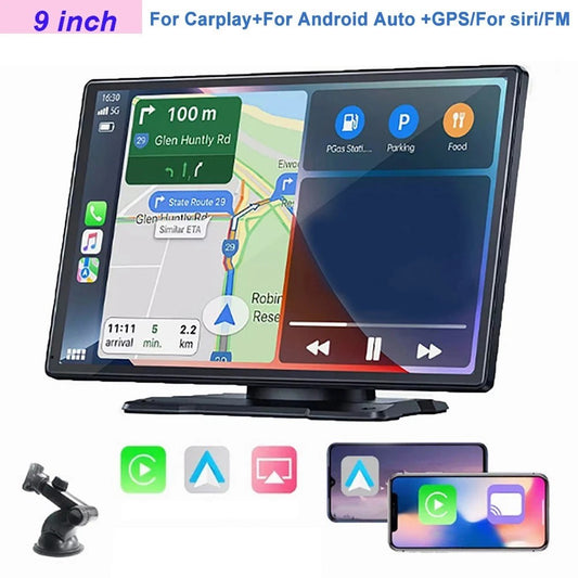 Apple Carplay-skærm til bil, 9" HD bærbar bilstereo med touchskærm og trådløs Android Auto, bakkamera - LifafaDenmark Aps