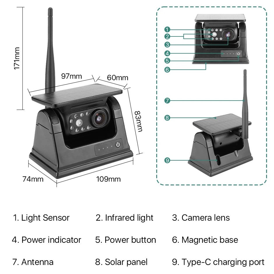 Magnetisk solcelledrevet trådløst WiFi bak kamera med app - LifafaDenmark Aps