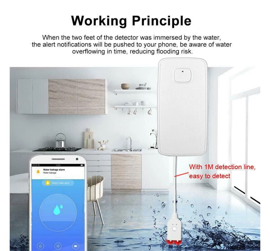 WIFI IP Vand lækage Overløbs advarsels sensor Alarm Oversvømmelses lækage detektor + TUYA APP - LifafaDenmark Aps