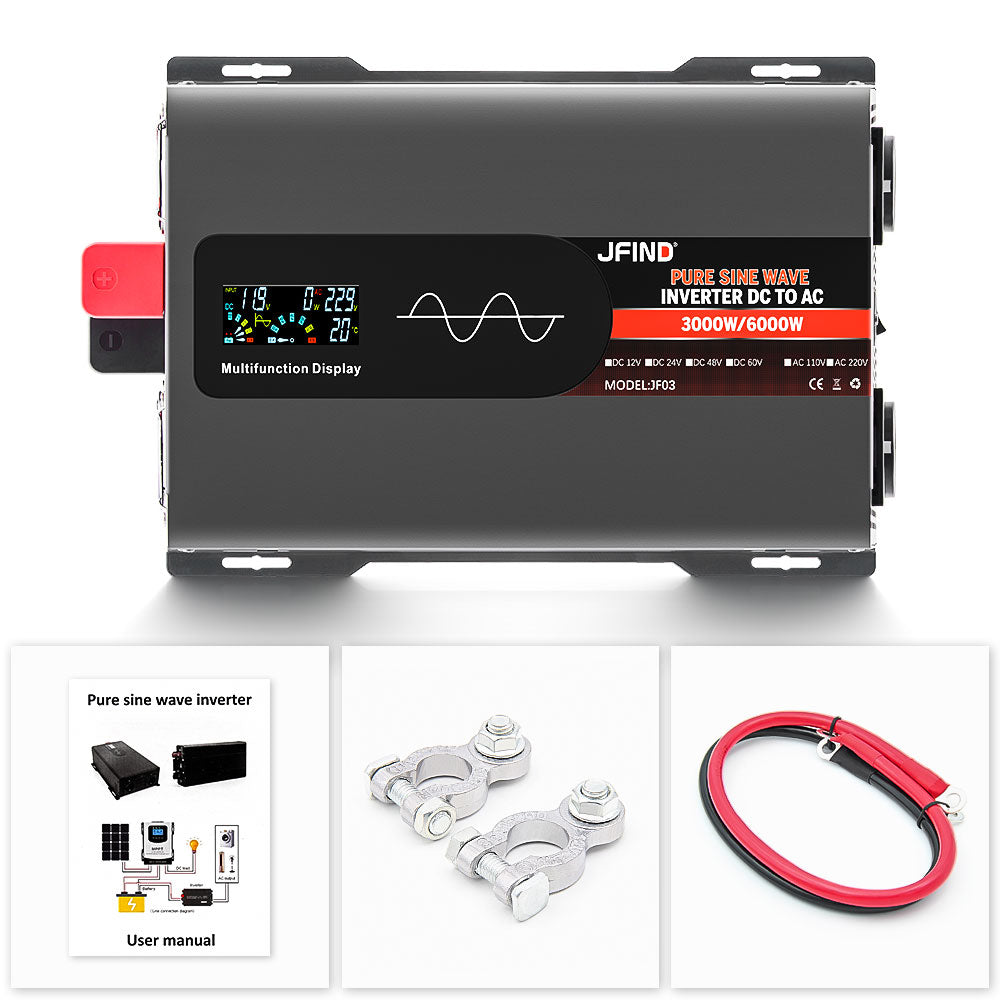 Jfind Pure Sine Wave 12V til 220V inverter adapter til 3000w spidseffekt 6000W - LifafaDenmark Aps