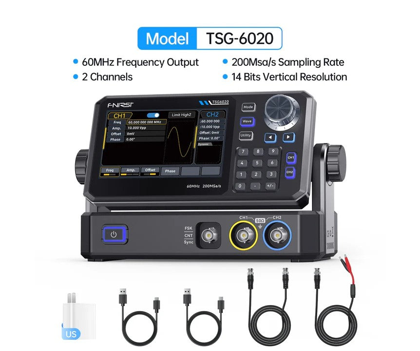 FNIRSI TSG6020 Signalgenerator 60MHz Max Frekvens 14-bit Opløsning 200MSa/s Dual Kanal - LifafaDenmark Aps