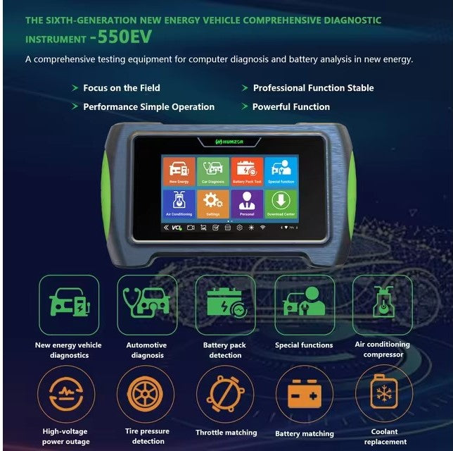 HUMZOR E550 OBD2 Elektronisk EV Bil Scanner til Benzin Pure Electric Hybrid EV PHEV