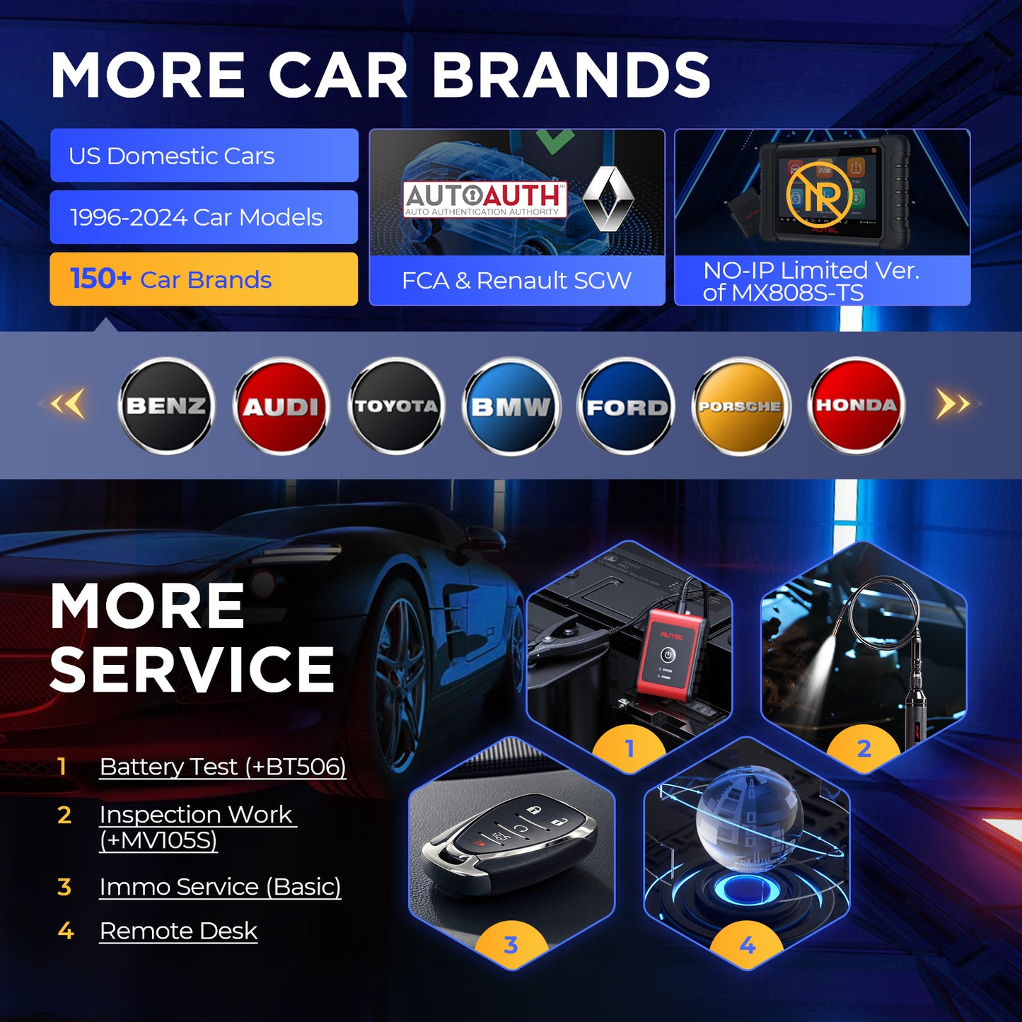 Autel MaxiCOM MK808S-TS OBD2 scanner med tovejstest, 28 servicer, 150 mærker, TPMS-programmering