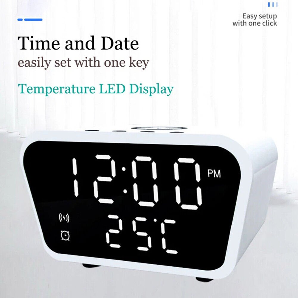 15W trådløs opladnings vækkeur med temperatur visning - LifafaDenmark Aps