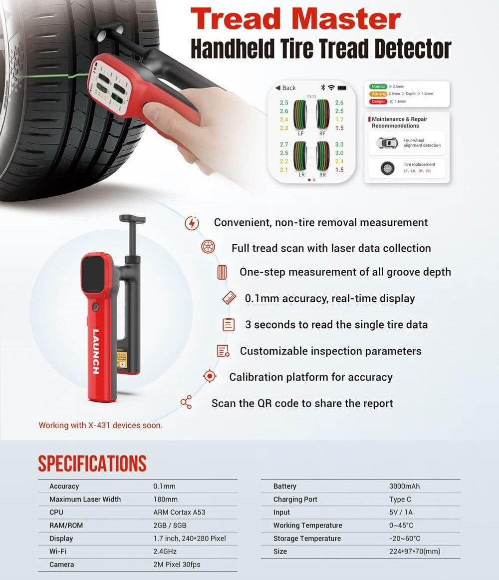 LAUNCH Tread Master håndholdt laser dæk mønsterdybde undersøgelse