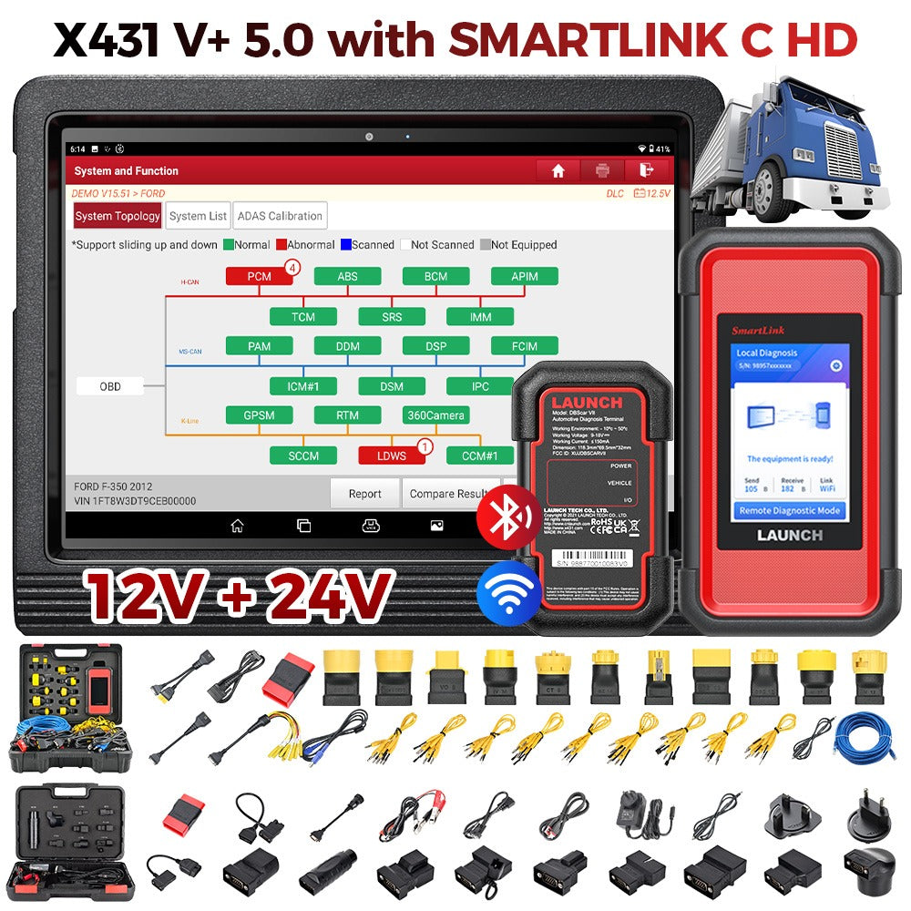 Launch X431 V+ 5.0 & Smartlink HD, alt i én 12V + 24V bil og lastbil tester (10" tablet + 2 års gratis software opdateringer) - LifafaDenmark Aps