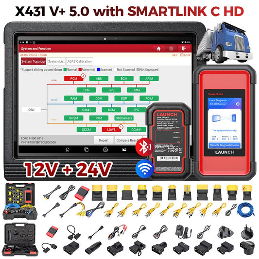 Launch X431 V+ 5.0 & Smartlink HD, alt i én 12V + 24V bil og lastbil tester (10" tablet + 2 års gratis software opdateringer) - LifafaDenmark Aps