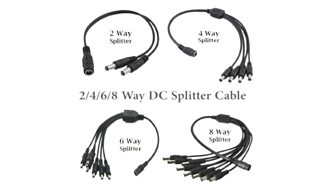 CCTV strøm splitter kabel til kamera 12V DC 2,1mm hun til 2, 4, 6 eller 8 veje - LifafaDenmark Aps