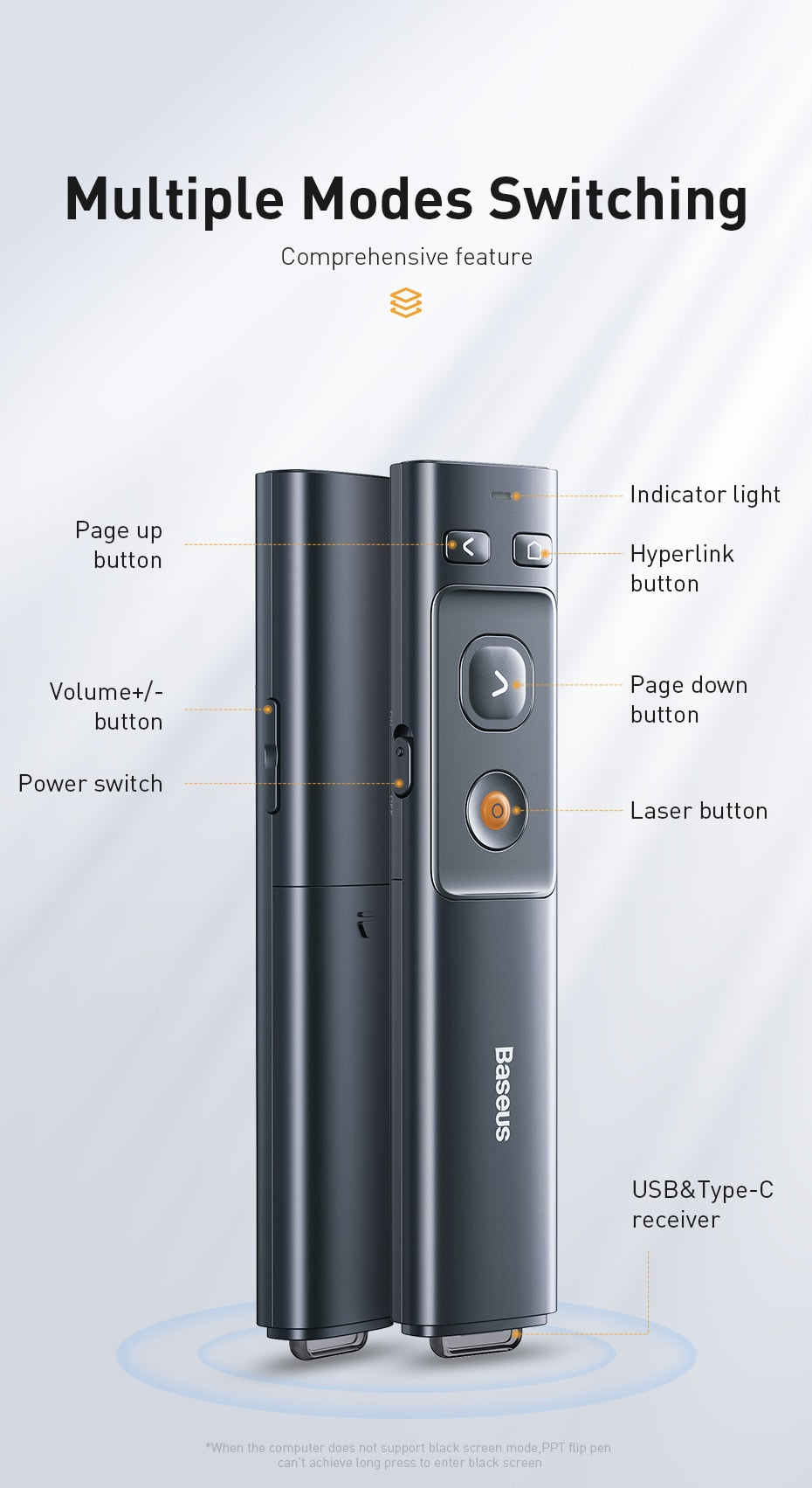 Baseus Laser Wireless Presenter Orange Dot Fjernbetjening Red Laser Pointer