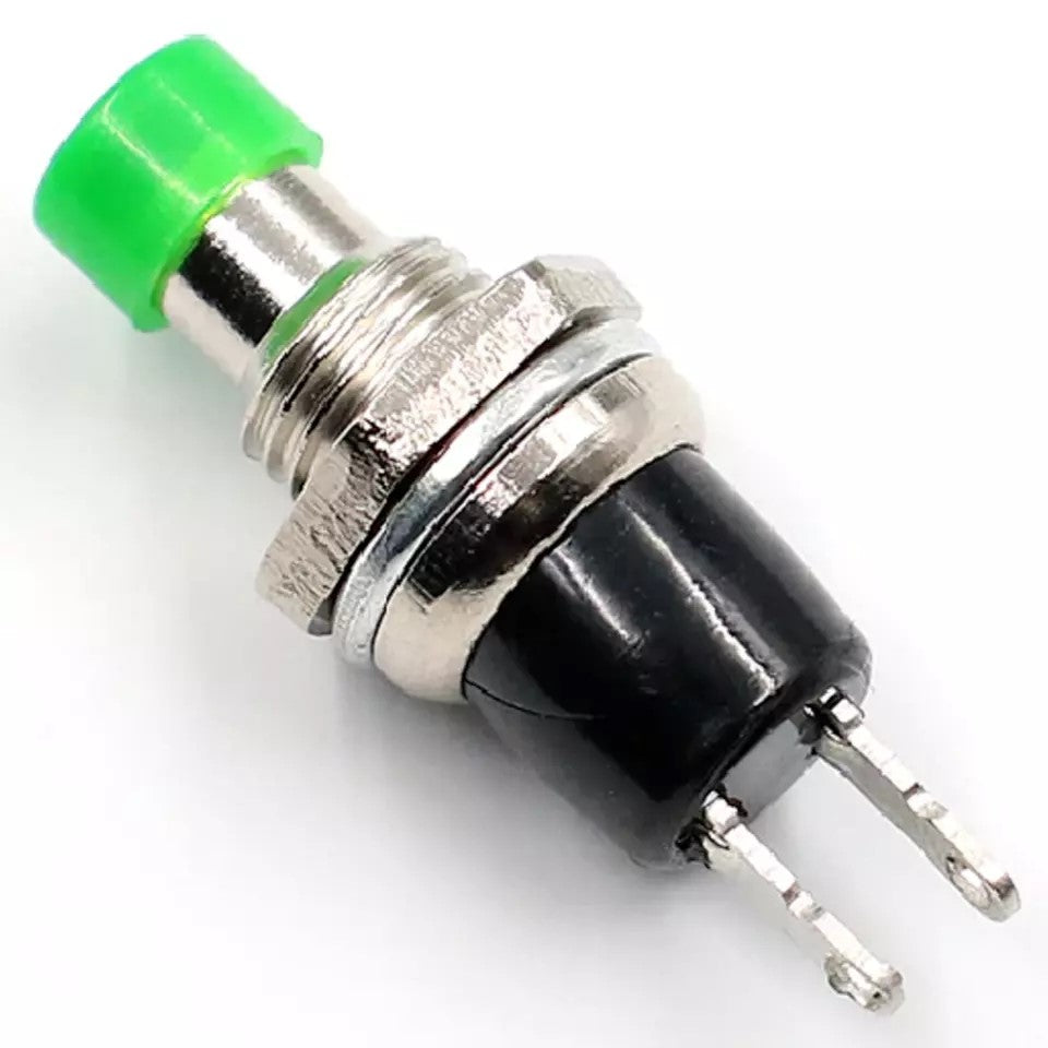 Trykknap ON/OFF afbryder SPST med lås 7 mm grøn miniature til modeller og gør-det-selv - LifafaDenmark Aps